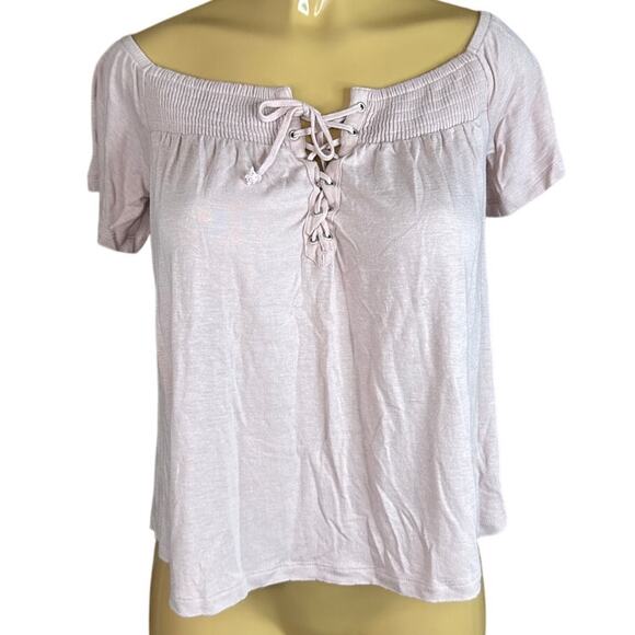 American Eagle Pale Pink Flutter Sleeve Smocked Top Size Small - Picture 1 of 9